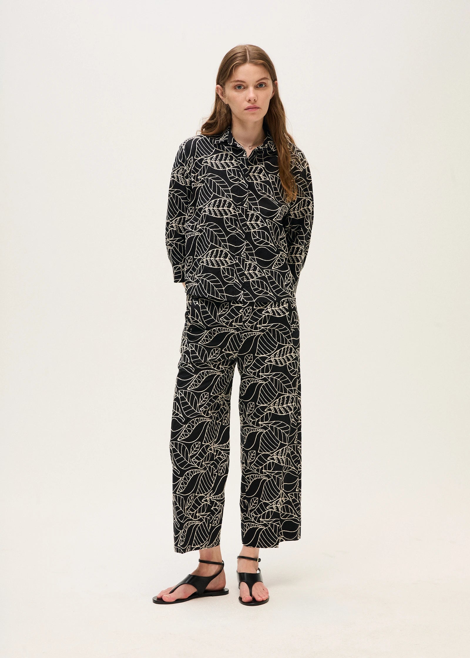 Rosso 35 Black Embroidered Cotton Muslin Shirt