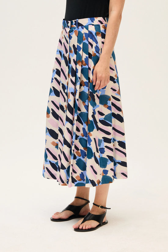 Rosso 35 Tobacco Printed Poplin Pleated Skirt