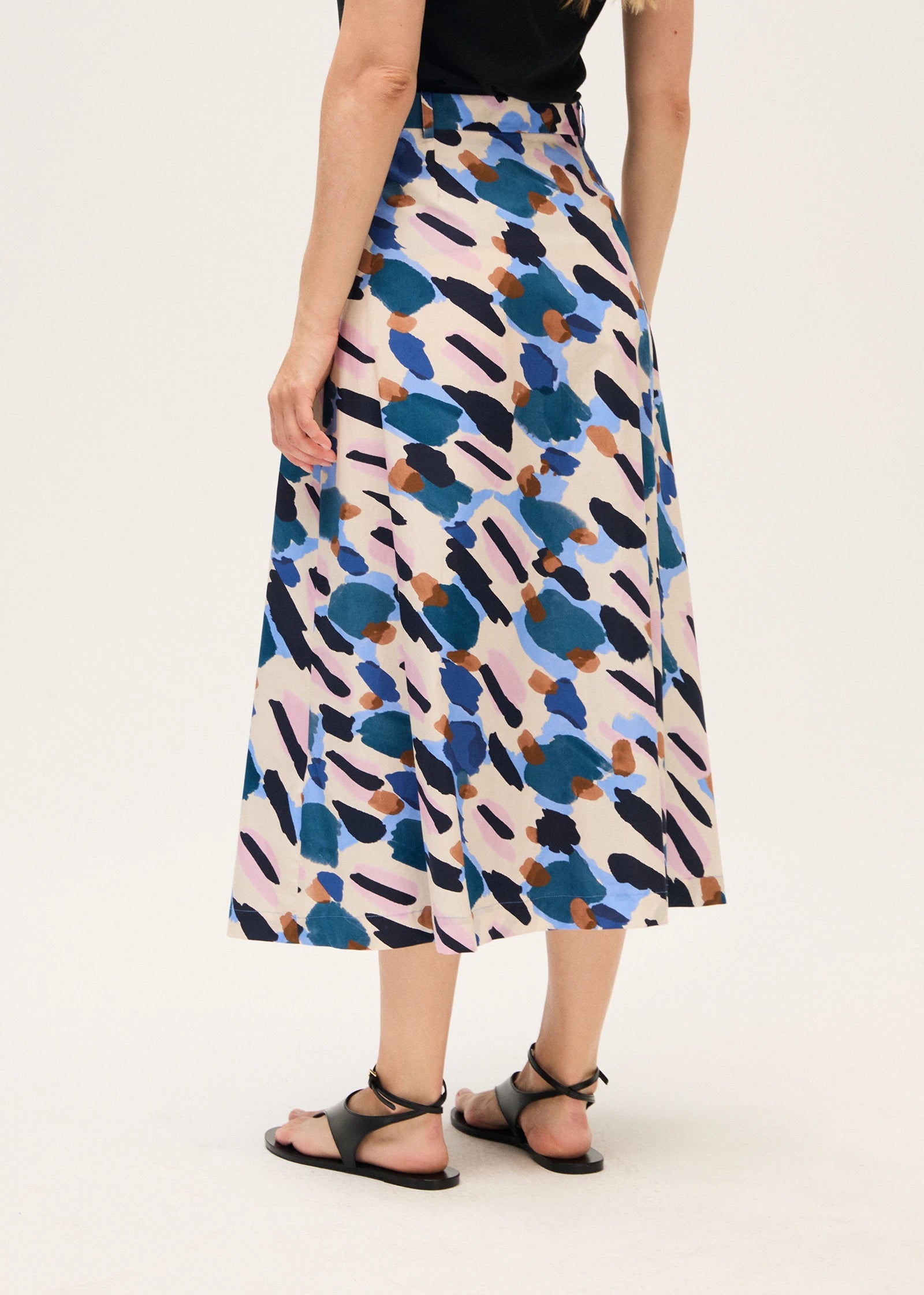 Rosso 35 Tobacco Printed Poplin Pleated Skirt