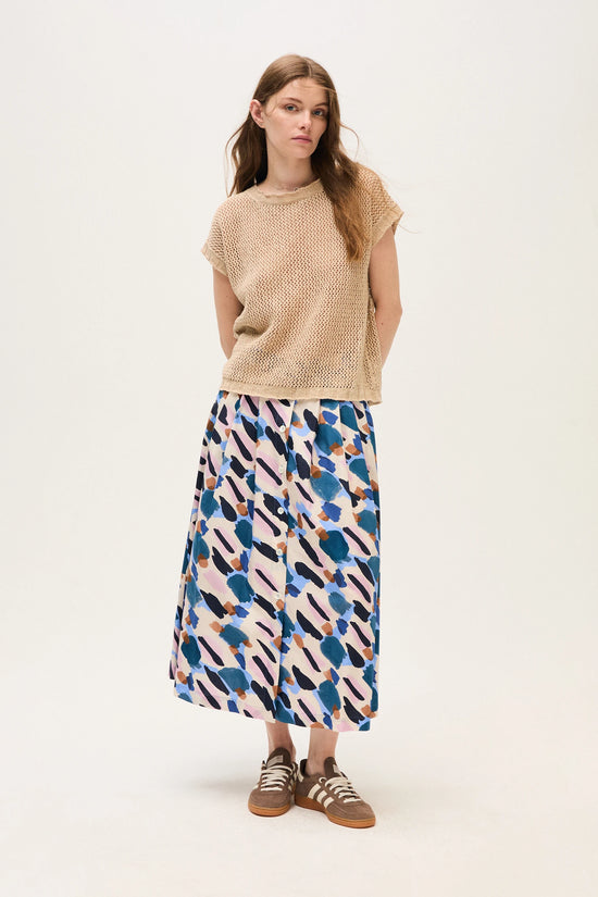Rosso 35 Tobacco Printed Poplin Pleated Skirt