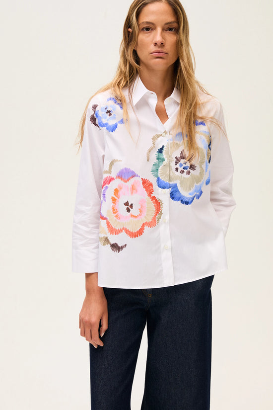 Rosso 35 White Hand-Painted Poplin Cotton Shirt