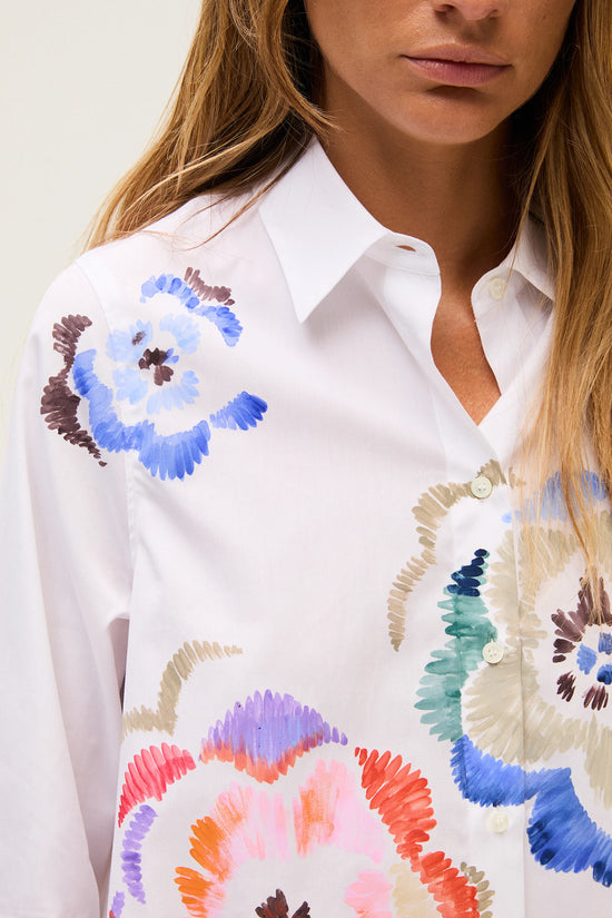 Rosso 35 White Hand-Painted Poplin Cotton Shirt