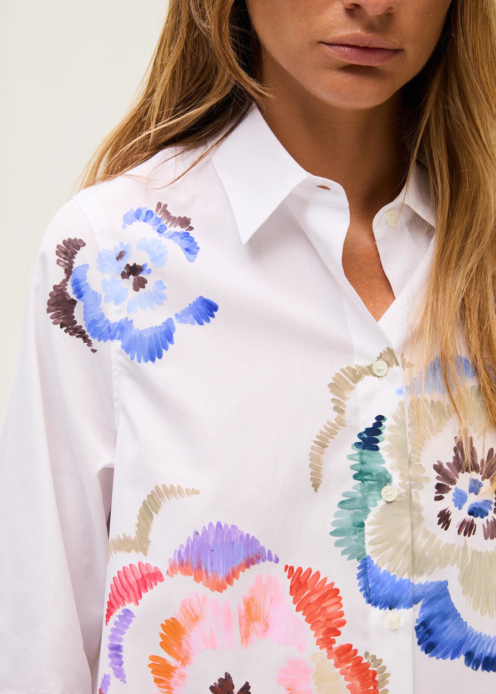 Rosso 35 White Hand-Painted Poplin Cotton Shirt