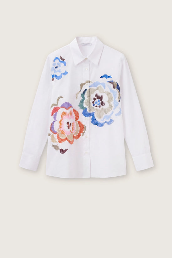Rosso 35 White Hand-Painted Poplin Cotton Shirt