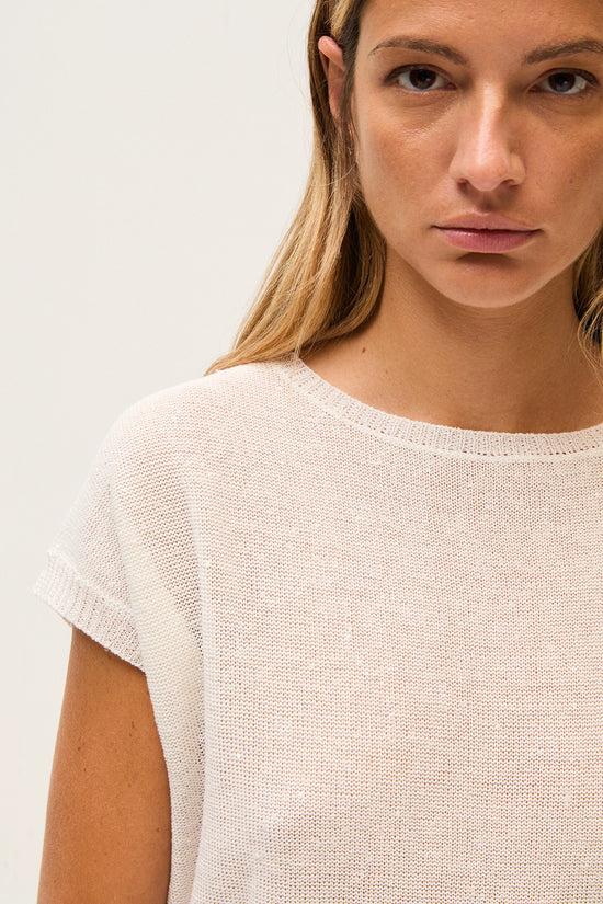 Rosso 35 White Cotton Linen Sweater with Sequins 