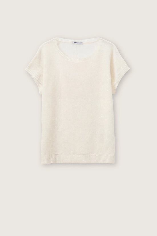 Rosso 35 White Cotton Linen Sweater with Sequins 