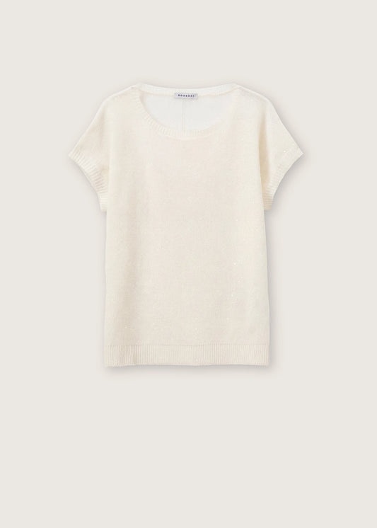 Rosso 35 White Cotton Linen Sweater with Sequins S7519MG