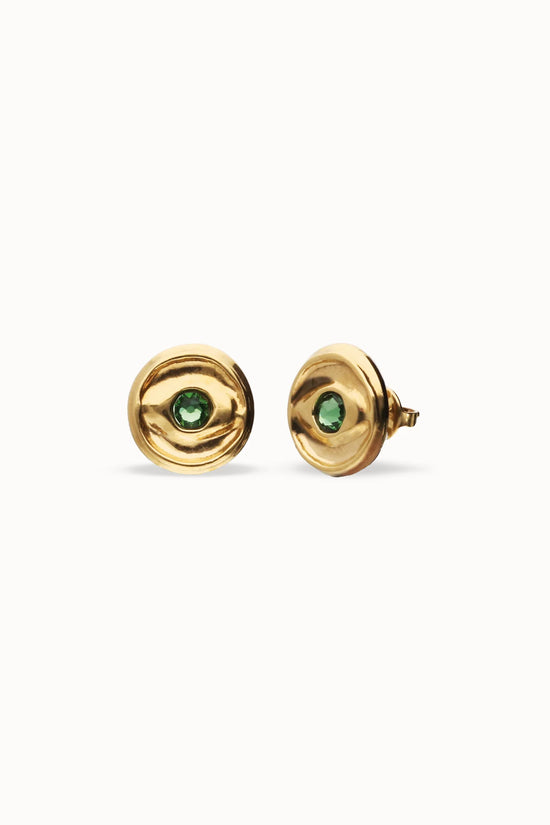 Uno de 50 Gold Stud Earrings with Verde Crystal PEN1007