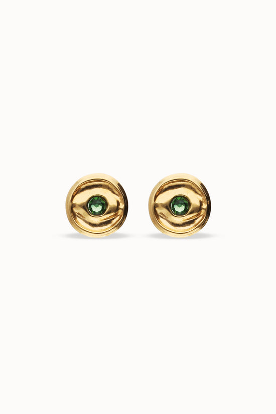 Uno de 50 Gold Stud Earrings with Verde Crystal PEN1007