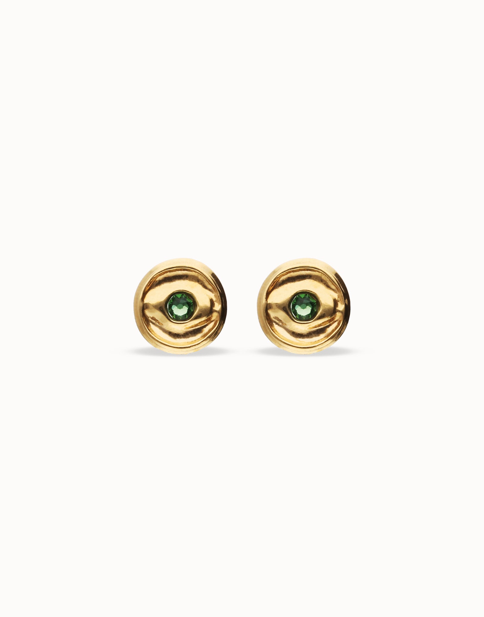Uno de 50 Gold Stud Earrings with Verde Crystal PEN1007