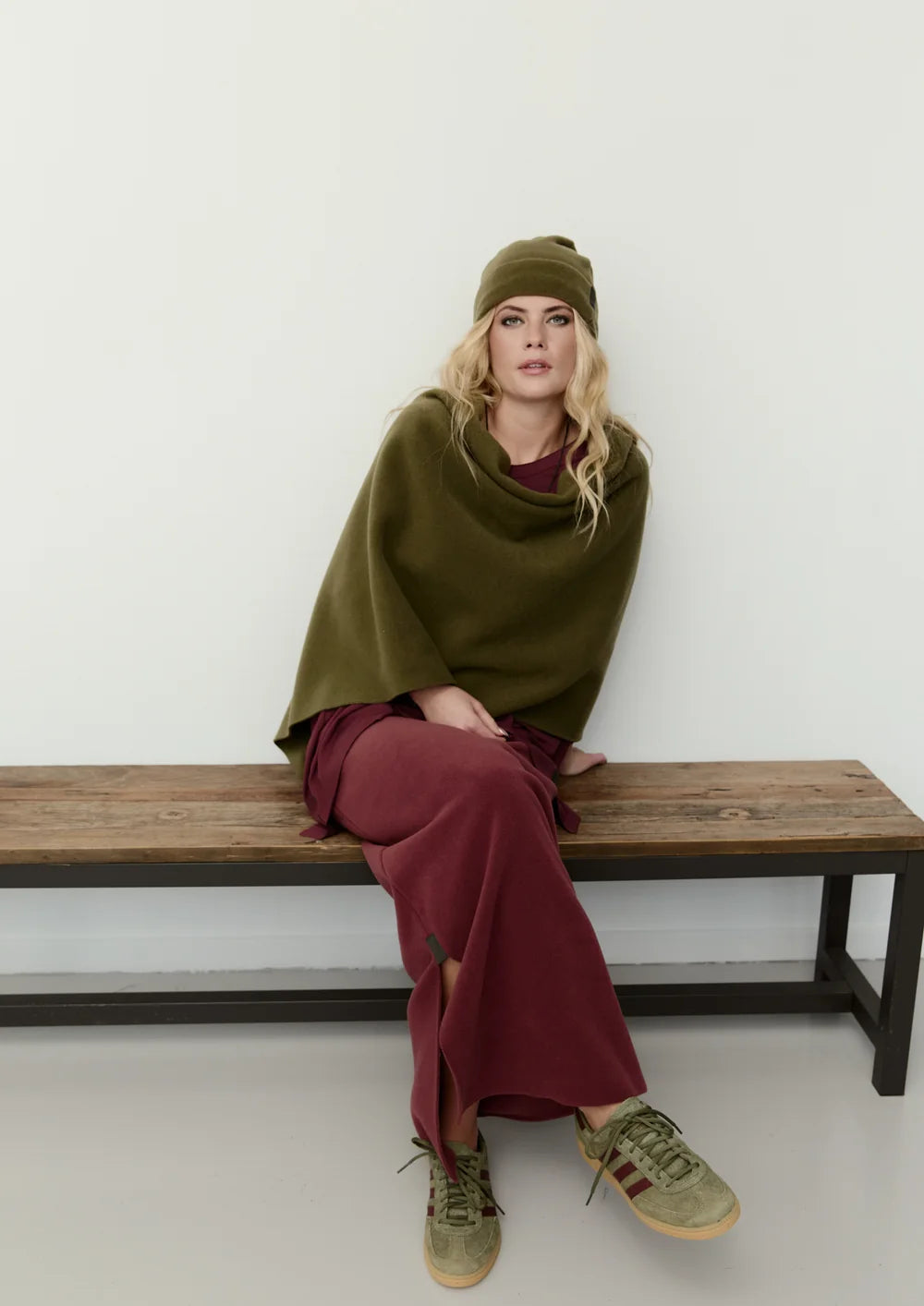 Henriette Steffensen Moss Green Fleece Poncho