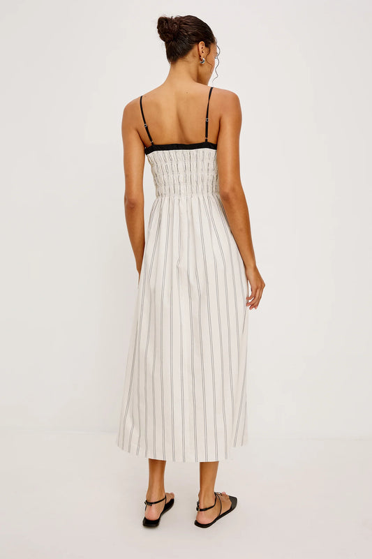 Rails Palma Stripe Primrose Cotton Midi Dress with Smocked Bodice & Adjustable Spaghetti Straps PRIMROSE