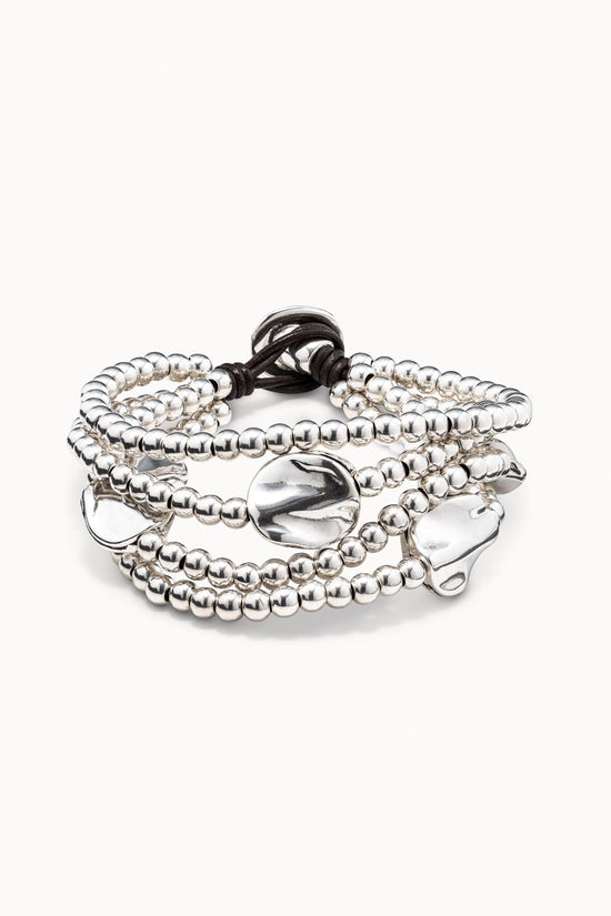 Uno de 50 Silver Three strand leather beaded bracelet PUL0854MTL