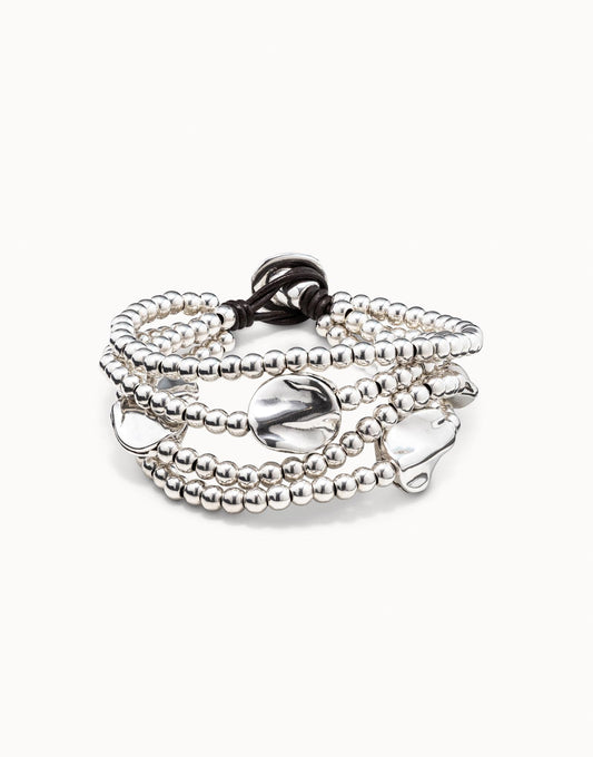 Uno de 50 Silver Three strand leather beaded bracelet PUL0854MTL