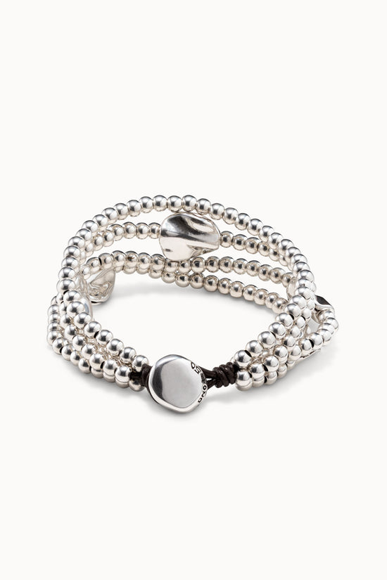 Uno de 50 Silver Three strand leather beaded bracelet PUL0854MTL