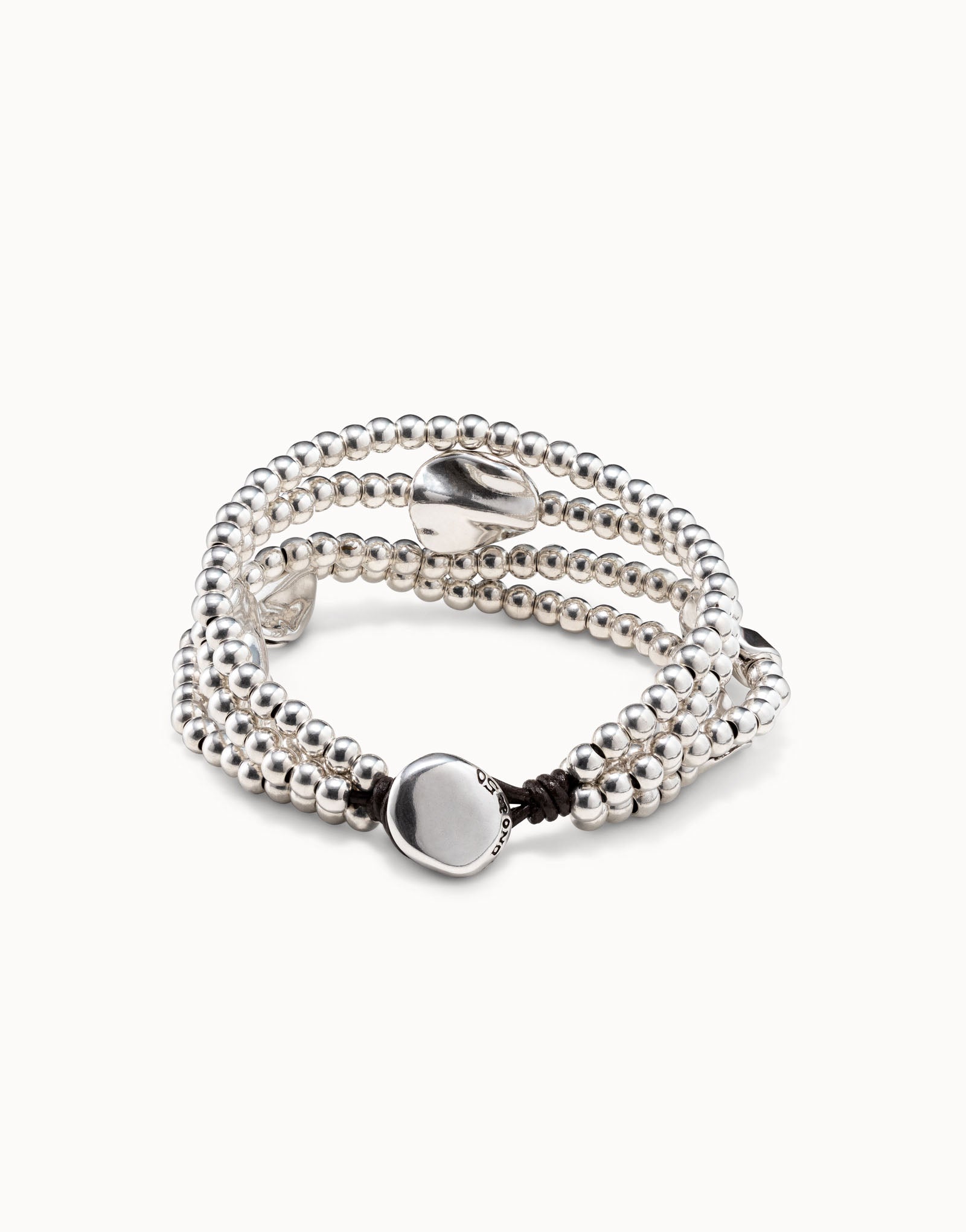 Uno de 50 Silver Three strand leather beaded bracelet PUL0854MTL