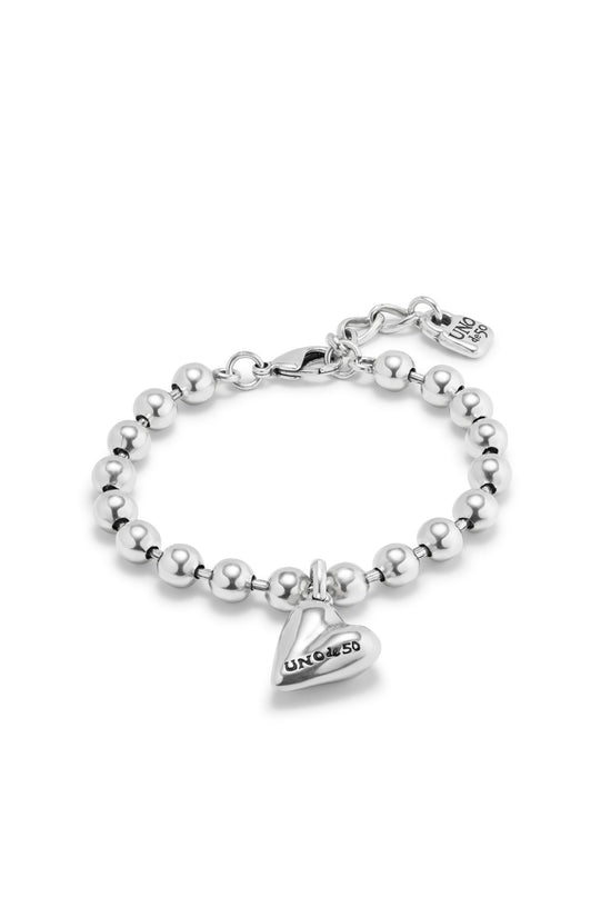 Uno de 50 silver Beaded Bracelet with a Heart Charm PUL2402MTL