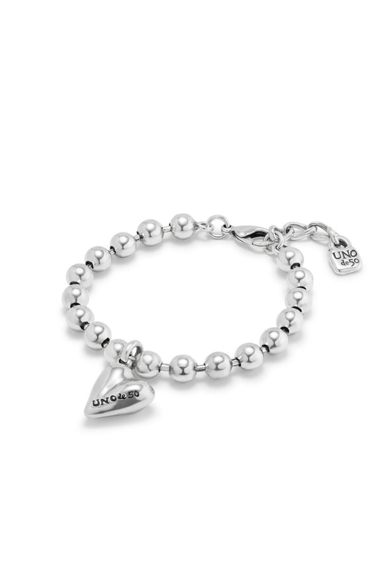 Uno de 50 silver Beaded Bracelet with a Heart Charm PUL2402MTL