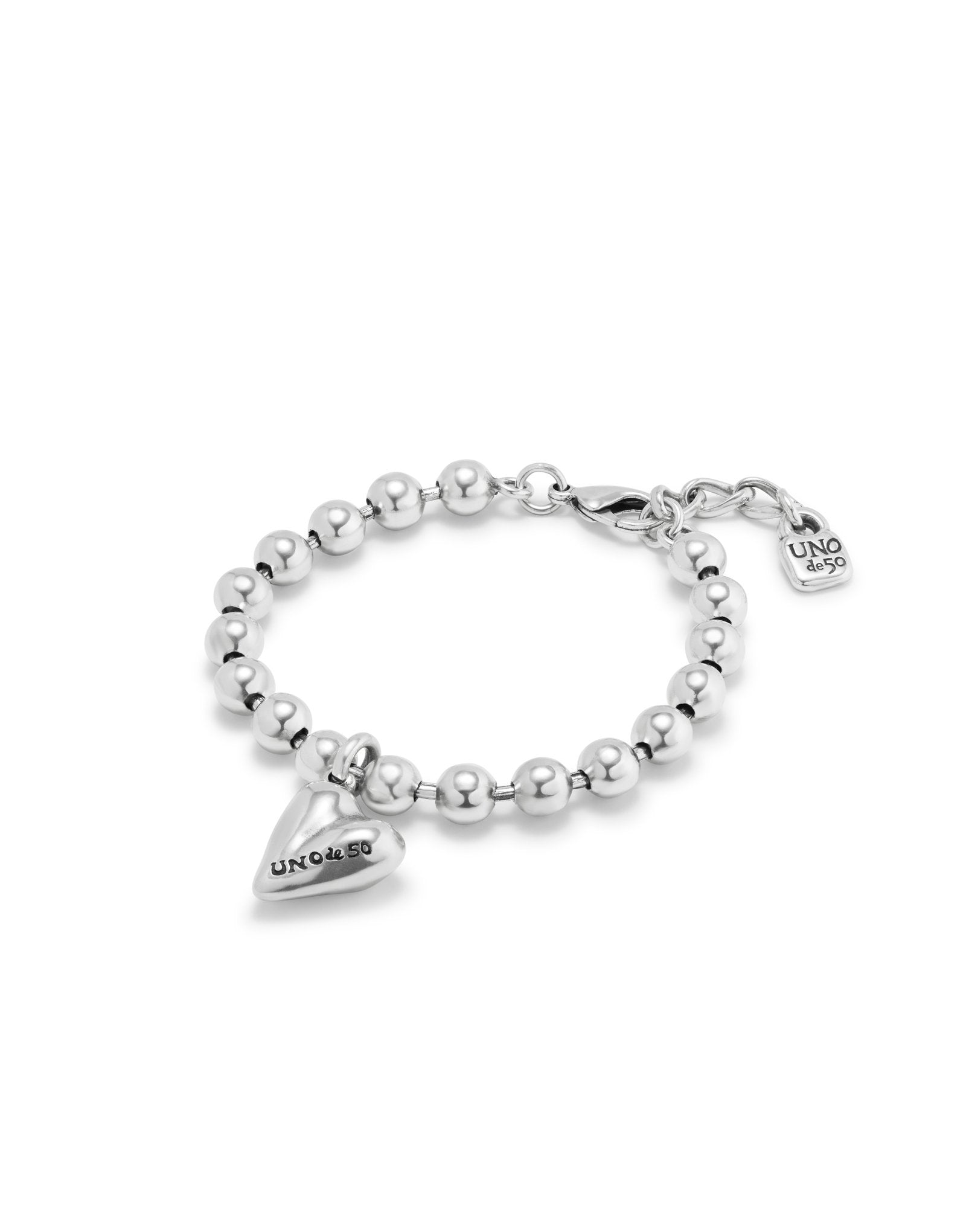 Uno de 50 silver Beaded Bracelet with a Heart Charm PUL2402MTL