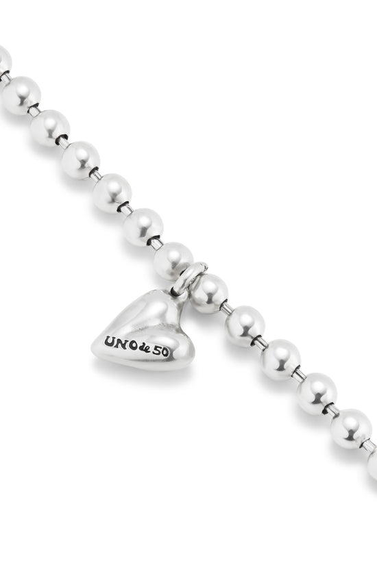 Uno de 50 silver Beaded Bracelet with a Heart Charm PUL2402MTL
