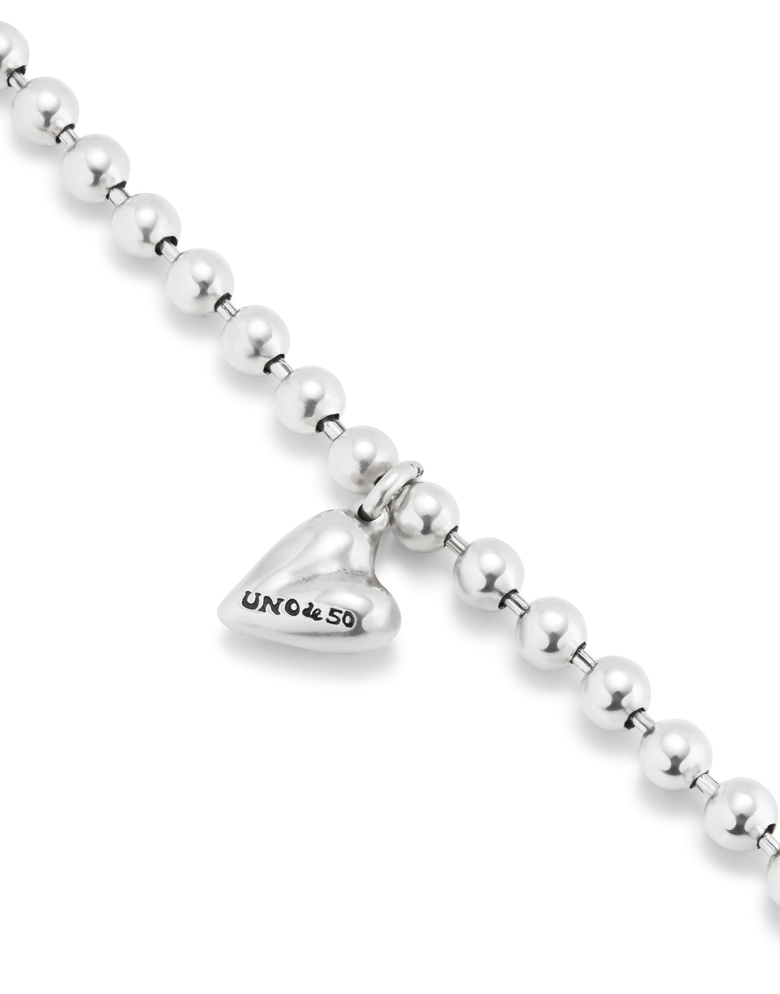 Uno de 50 silver Beaded Bracelet with a Heart Charm PUL2402MTL