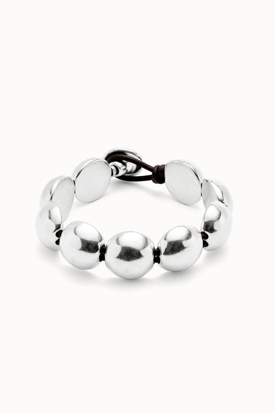 Uno de 50 Silver Leather Bracelet with Small Round Beads PUL2517