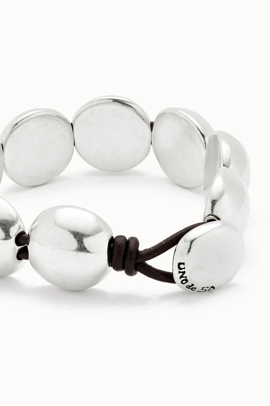 Uno de 50 Silver Leather Bracelet with Small Round Beads PUL2517