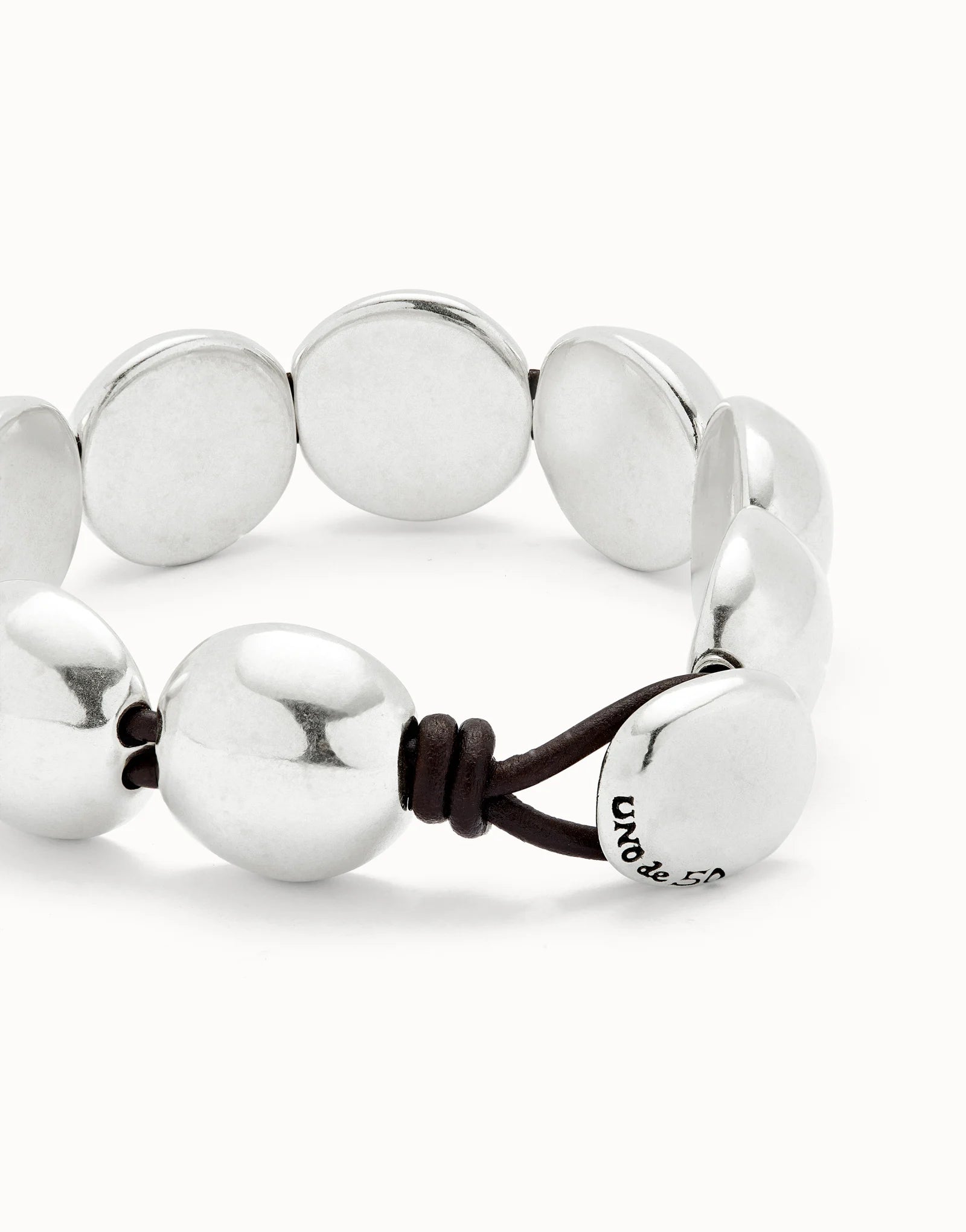 Uno de 50 Silver Leather Bracelet with Small Round Beads PUL2517