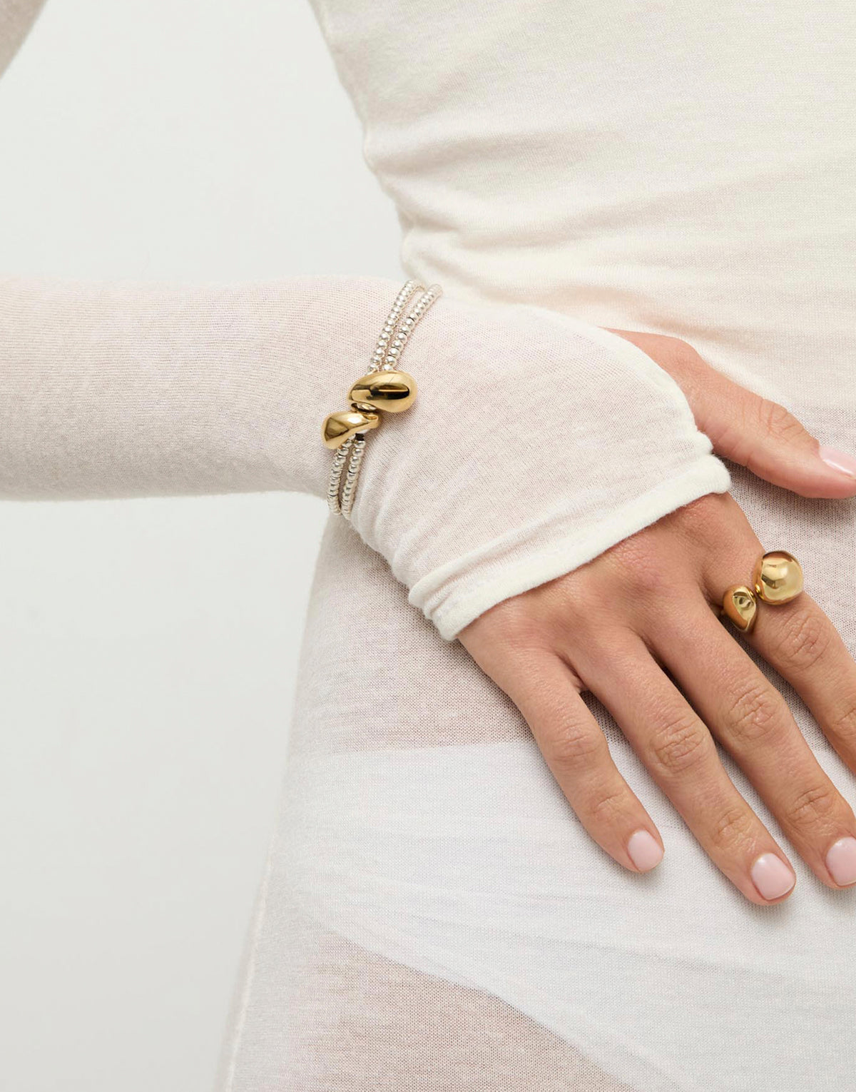 Uno de 50 Silver Double-Strand Bracelet with Lobster Clasp and Two Drops
