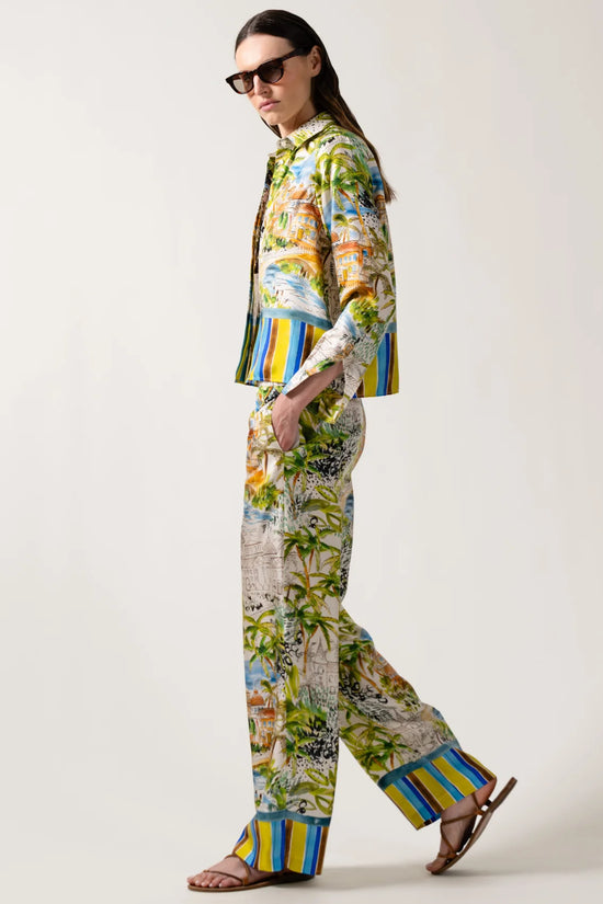 Caliban Scenery Print Boxy Silk Shirt
