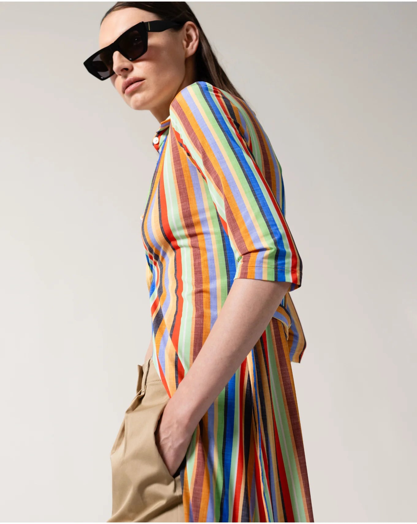 Caliban Multi-Coloured Stripe Skin-Like Maxi Shirt Dress