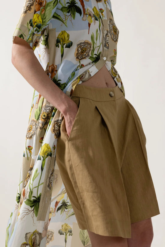 Caliban Beige Floral Print Short Sleeve Shirt Dress
