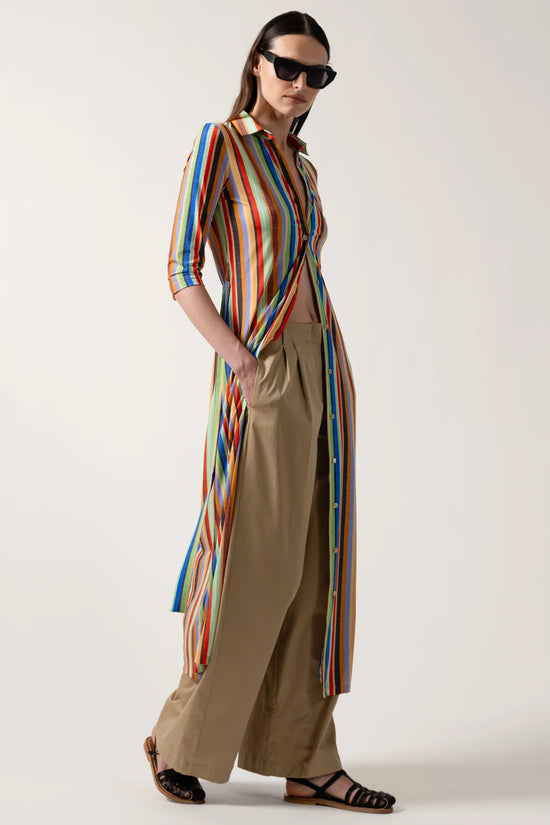 Caliban Multi-Coloured Stripe Skin-Like Maxi Shirt Dress