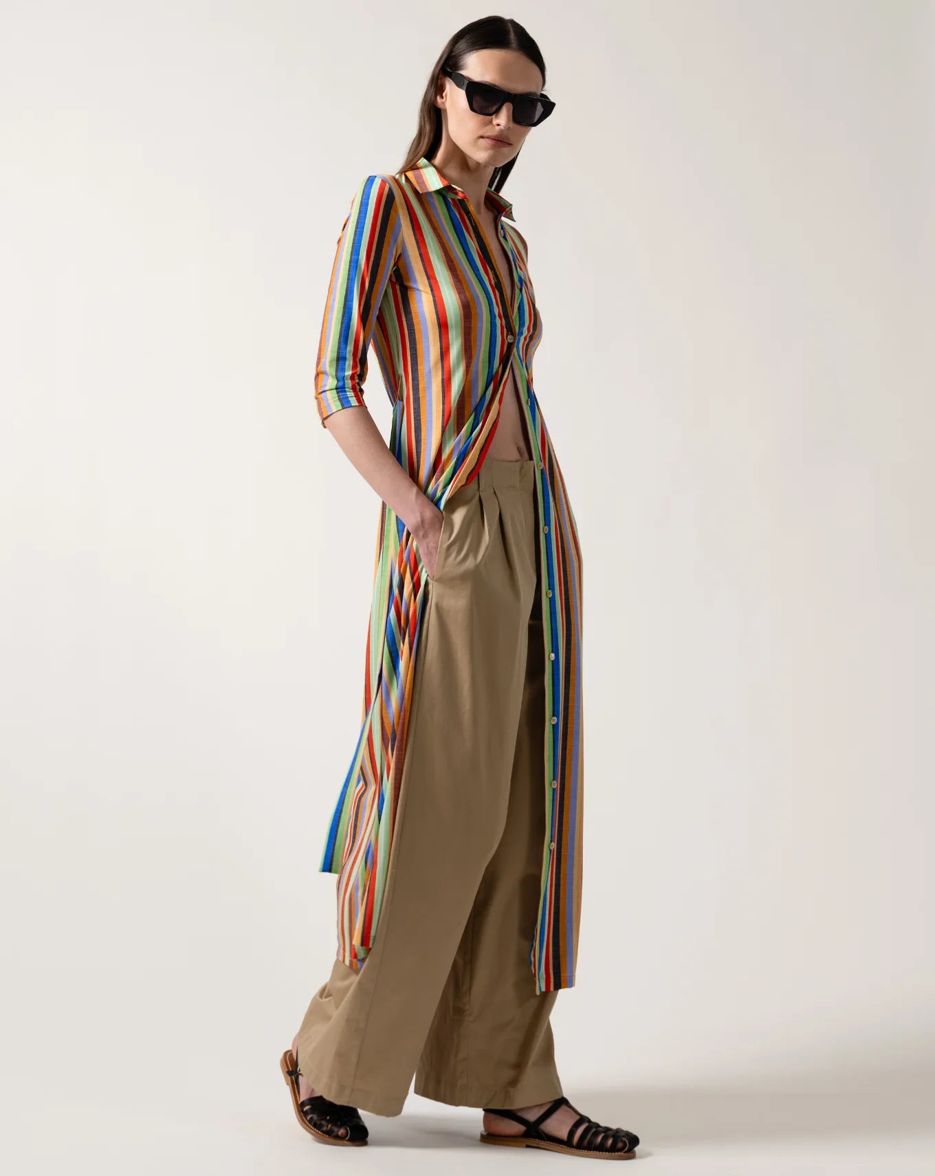 Caliban Multi-Coloured Stripe Skin-Like Maxi Shirt Dress