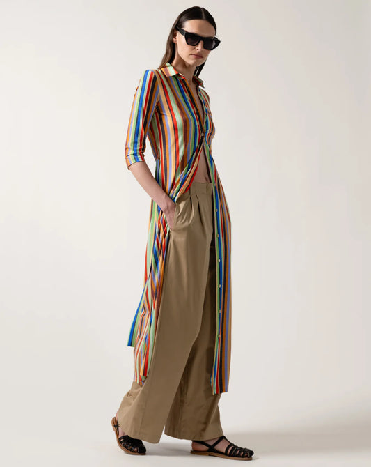 Caliban Multi-Coloured Stripe Skin-Like Maxi Shirt Dress
