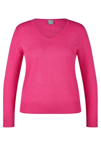 Rabe Bright Pink V-Neck Fine Knit Sweater with Long Sleeves, Relaxed Fit 55-122620