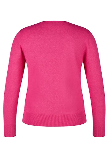 Rabe Bright Pink V-Neck Fine Knit Sweater with Long Sleeves, Relaxed Fit 55-122620