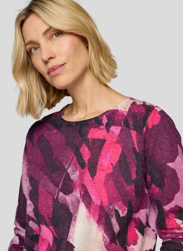 Rabe Plum Print Crew Neck Sweater in a Fine Viscose Blend 55-222612