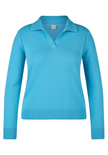 Rabe Turquoise Wool Blend Sweater with Collared V-Neck Long Sleeve 55-223612