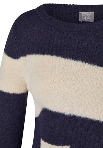Rabe Soft Knit Blue and Cream Block Colour Crew Neck Jumper 55-223618