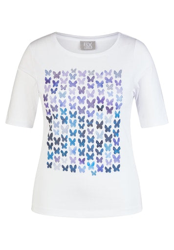 Rabe White Soft Cotton Stretch Crew Neck Short Sleeve T-Shirt with Butterfly Print – 56-114310
