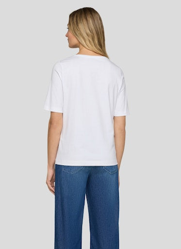 Rabe White Soft Cotton Stretch Crew Neck Short Sleeve T-Shirt with Butterfly Print – 56-114310