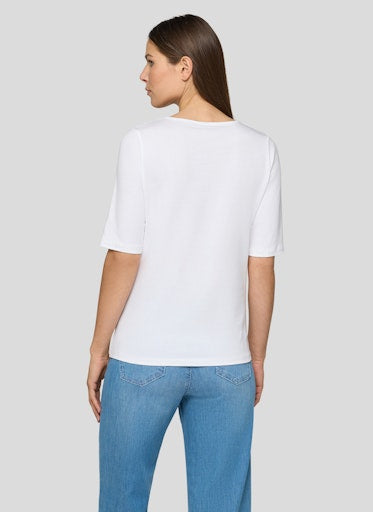 Rabe White Classic Cotton T-Shirt Round Neck Short Sleeve with Stretch 56-117330