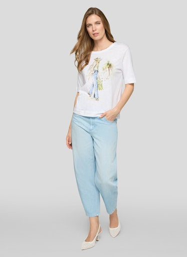 Rabe White Crew Neck T-Shirt with Front Motif