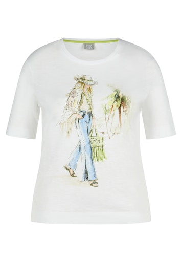 Rabe White Crew Neck T-Shirt with Front Motif