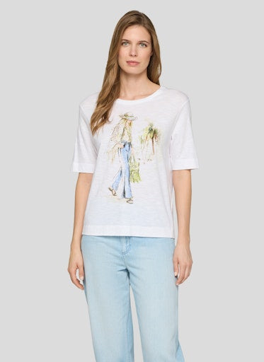 Rabe White Crew Neck T-Shirt with Front Motif