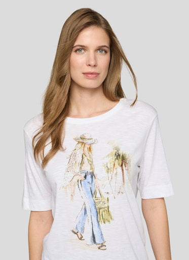 Rabe White Crew Neck T-Shirt with Front Motif