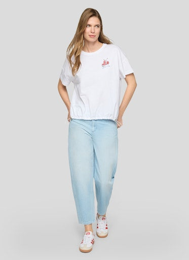 Rabe White Short-Sleeve T-Shirt with Sequin Moped and Sicily Market Back Print