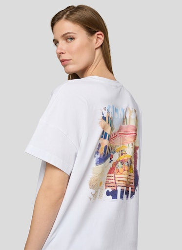 Rabe White Short-Sleeve T-Shirt with Sequin Moped and Sicily Market Back Print
