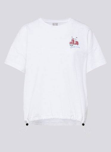 Rabe White Short-Sleeve T-Shirt with Sequin Moped and Sicily Market Back Print